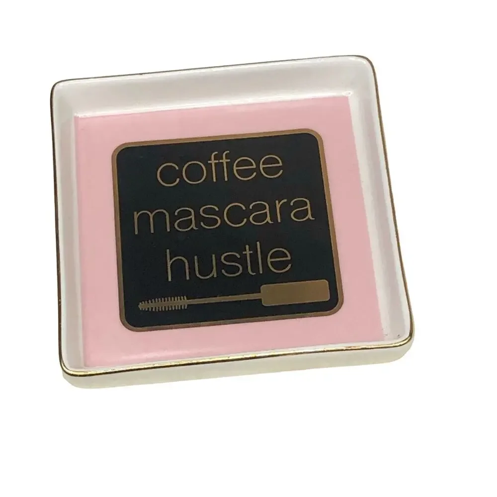 Coffee Mascara Hustle Pink Ceramic Ring Dish Jewelry Tray Francesca's